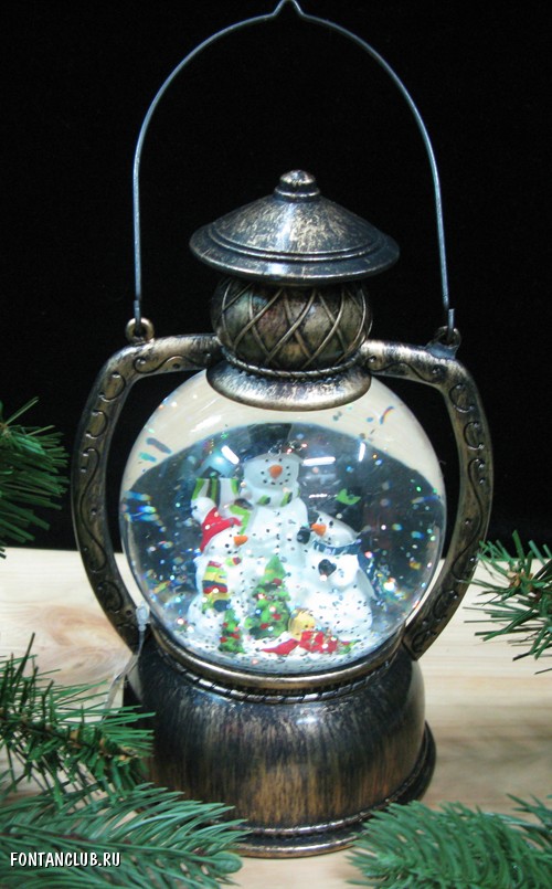  Круглый Фонарь-свеча, Снеговик, антикварное золото, с водой, с блестками и подсветкой внутри, Н*L*W=20*12*10